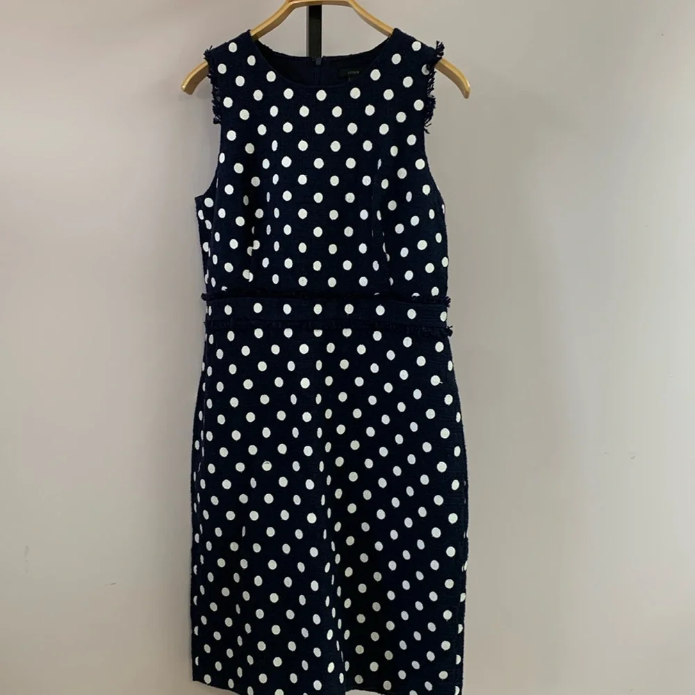 J.Crew size 14 t NAVY BLUE WHITE polkadot - Picture 1 of 9